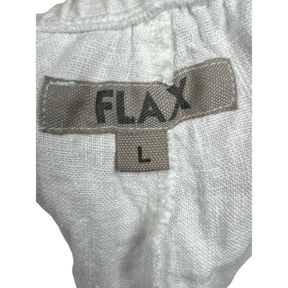 FLAX 100% Linen Wide Leg Elastic Waist High Waist Pull On White Pants Size Large - Picture 9 of 10